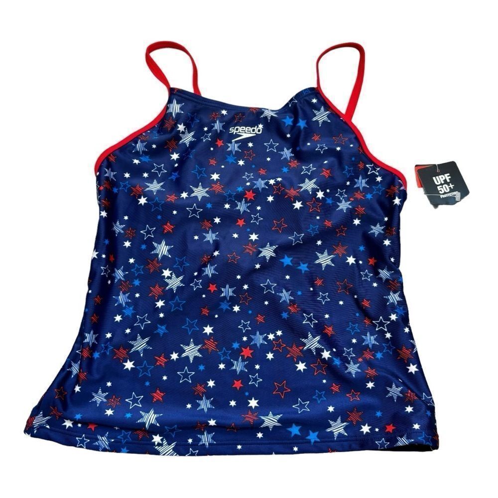 Brand new with Tags Girls Speedo Brand Red, White and Blue Star Tankini Top 14